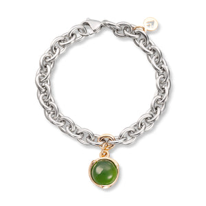 Armbånd i stål med  gult gull og Serpentin