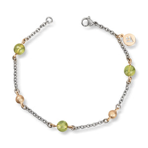 Armbånd  i stål med Peridot og gullkuler
